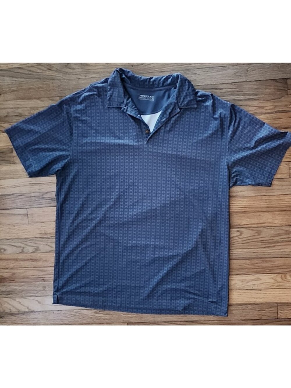 Vintage Y2K Nike Golf Polo Shirt Blue Grey Geometric Pattern Swoosh Sleeve XXL